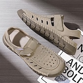 abordables sandalias de exterior-Sandalias beige sin cordones para hombre con diseño perforado y suela acolchada para paseos casuales y ropa de playa.