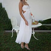 economico Abiti di Laurea-Per donna Abito Midi Abito Bianco Abito da laurea Abito Sottoveste Moda Moderno Compleanno Ferie Laurea Vestibilità regolare Semplice Senza Maniche Spalline sottili Nero Bianco Giallo Blu Estate