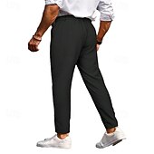 baratos Magro-Homens Social Calças chinês Botões Bolsos Tecido Conforto Formal Festa Trabalho Moda Estilo Clássico Exército verde Preto Micro-Elástica