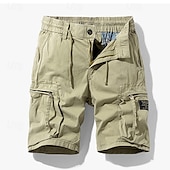 baratos Clássico-Homens Bermuda Cargo Calção Shorts de verão Com Cordão Cintura elástica Bolso Com Zíper Tecido Conforto Vestível Comprimento do joelho Ao ar livre Esporte Diário Moda Casual Preto Azul Royal