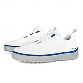 baratos Sapatos de Golfe Masculinos-Sapatos de golfe brancos ultraleves masculinos com detalhes em azul, material de microfibra, ajuste confortável para jogadores de golfe profissionais