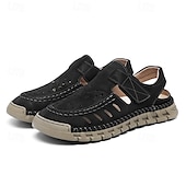 abordables sandalias de exterior-Sandalias beige sin cordones para hombre con diseño perforado y suela acolchada para paseos casuales y ropa de playa.