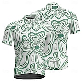お買い得  メンズジャージ-男性用 サイクリングジャージー 半袖 バイク Tシャツ ジャージー 3つのリアポケット付き マウンテンサイクリング 高通気性 速乾性 人間工学デザイン ウィッキング フォレストグリーン ダークブルー ダークグリーン リーフ柄 スポーツ 衣類