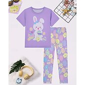baratos Animais 3D da Menina-Páscoa Para Meninas 3D Gráfico Coelho Conjuntos de pijama Conjuntos de pijama com camiseta e calça Manga Curta Impressão 3D Verão Primavera Ativo Básico Infantil 4 anos + Gola Redonda Casa Diário
