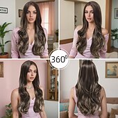 billige Syntetiske trendy parykker-Syntetiske parykker Bølget Dyp Bølge Lagvis frisyre Med lugg Maskinprodusert Parykk 28 tommer (ca. 71cm) A1 Syntetisk hår Dame Midtskill Fest Fargegradering Flerfarvet