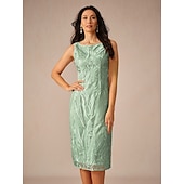 abordables Robes habillées-Femmes Robe Midi Robe Ensemble Vêtement couvrant Élégant Soirée robe demoiselle d honneur Cocktail Coupe Ample Demi Manches Col ras du cou Vert cendré Été