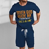 billiga T-shirts med tryck för män-Herr Text / nummer 2st T-shirts uppsättningar Summer Tops Kortärmad Korta byxor Rund hals Semester Ledigt vardag Utomhus Sport Dagligen 3D-utskrift Sommar Mörkgrön Svart askfärgad
