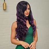 abordables Perruques Synthétiques Sans Bonnet-Perruque Synthétique Ondulé Tissage bouclé Coupe Dégradée Avec Frange Fabriqué à la machine Perruque 28 pouces A1 Cheveux Synthétiques Femme Classique Confortable Dégradé de Couleur Multicolore