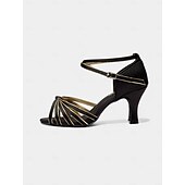 cheap Latin Shoes-Gold Strappy Latin Dance Sandals for Women – High Heel Ballroom Salsa Shoes with Ankle Straps