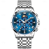 abordables Relojes de Cuarzo-OLEVS 3653 Reloj para Hombre Reloj de Cuarzo Reloj Cronógrafo Multifuncional para Hombre Impermeable a 30M Luminiscente Fase Lunar Reloj de Acero