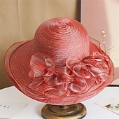 お買い得  パーティーハット-帽子 オーガンジー サンハット ウェディング ホリデーティーパーティー 競馬 カクテル エレガント ビンテージ かわいい 花のヘッドドレス 帽子