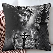baratos Capa de almofada de férias-Capa de Almofada Decorativa de Páscoa Cruz Jesus 1PC Capa de Almofada Quadrada Macia para Quarto Sala de Estar Sofá Cadeira