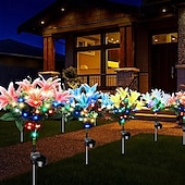 voordelige Grondlichten-2 stuks led-buitenzonnelampen, leliesimulatie, bloemgrondinzetlamp, 7 hoofdbloemen, 42 kralen, binnenplaats, tuin, gazon, pad, festival, bruiloft, feest, sfeerdecoratie, verlichting