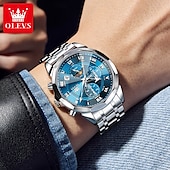 baratos Relógios Quartz-Relógio Masculino OLEVS 3675 Original Relógio de Negócios Masculino Espelho HD em Forma de Losango À Prova D&#039;Água Relógio de Cronometragem Fase Lunar Top Luxo Relógio Masculino Fashion