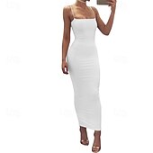 ieftine Rochii de absolvire-Pentru femei Rochii Midi Rochie albă Rochie de absolvire Rochie de petrecere Rochie Slip Elegant Modă Petrecere Zi de Naștere Concediu Fit regulat Simplu Fără manșon Bretele Spagheti Negru Alb