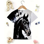 cheap Girl&#039;s 3D Animals-Girls&#039; 3D Horse T shirt Tee Short Sleeve Summer Spring Fashion Basic Kids 4-12 Years Crew Neck Outdoor Casual Daily Regular Fit