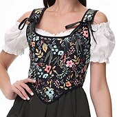cheap Corsets-Retro Vintage Medieval Renaissance Corset Vest Bustier Viking Lace up Floral Fancy Dress Women's Celtic Fantasy Halloween Carnival Masquerade Vacation Casual Daily LARP Adults' Vest