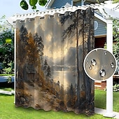baratos Cortinas à prova d'água-privacidade de cortina externa à prova d'água, cortinas deslizantes para pátio, cortinas de pérgula com ilhós e paisagem florestal para gazebo, varanda, varanda, festa, 1 painel
