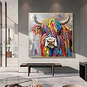 preiswerte Tiergemälde-abstraktes Kuh-Kunstwerk, Ölgemälde, handgefertigtes Kuh-Gemälde auf Leinwand, extragroße abstrakte Kunst, übergroßes strukturiertes Tiergemälde, Tierkunstgemälde, großes Leinwand-Wandbild zur