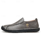 cheap Men&#039;s Slip-ons &amp; Loafers-Men&#039;s Beige Genuine Faux Leather Moccasins – Handmade Stitching Casual Slip-On Driving Shoes for Outdoor &amp; Trave