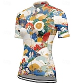 tanie Damskie koszulki-Damskie Koszulka rowerowa Kwiat Krótki rękaw Rower Tee Tshirt Dżersej z 3 tylnymi kieszeniami Kolarstwo górskie Szybkie wysychanie Anatomiczny kształt Odprowadzające wilgoć Oddychający Sport