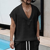 economico Canotte da palestra-Per uomo Canotta Maglietta smanicata Canottiera Maglietta senza maniche Senza Maniche Scollo a V Estate Semplice Moda Designer Essenziale Classico Vacanza Streetwear Uscire Nero Bianco Blu marino