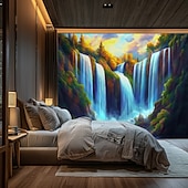 abordables paysage tapisserie-Tapisserie suspendue Paysage Forêt Chute d'eau Art mural Tapisserie grand décor mural Photographie arrière-plan Couverture Rideau Décoration maison Chambre Salon