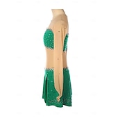 abordables Robes de Patinage Artistique-Robe de patinage artistique Femmes Fille Patinage Robe Vert Patchwork Trou de pouce Maille Spandex Élastique Entraînement Pratique Professionnel Tenue de Patinage Chaleur Thermique cristal pailleté