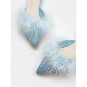 abordables Ballerines femme-mules plates blanches et duveteuses à bout pointu – chaussures confortables à enfiler en fausse fourrure pour des tenues décontractées et chics