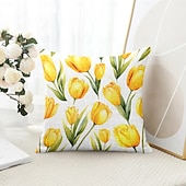 cheap Floral &amp; Plants Style-Floral Tulips Decorative Toss Pillows Cover 1PC Soft Square Couch Cushion Case Pillowcase for Bedroom Livingroom Sofa Chair Spring Summer