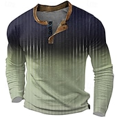 halpa Geometrinen-ombre villapaita miesten graafinen paita värilohko muotisuunnittelija perus 3d print vohveli henley rento tyyli klassinen ulkoilu päivittäin tee sininen ruskea vihreä pitkä raidallinen puuvilla