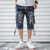 baratos Clássico-Homens Capri Cargo Shorts Calças Capri Shorts camuflados Cintura elástica Bolso multi Bolso com aba camuflagem Conforto Vestível Comprimento da panturrilha Ao ar livre Esporte Diário Moda Casual Azul