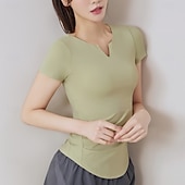 رخيصةأون تي شيرتات وبلوزات بدون أكمام للجري-نسائي تيشيرت للجري كم قصير تي شيرت فضفاض ملابس الرياضة V رقبة لون سادة سريع جاف ناعم متنفس تمرين نادي رياضي المشي الركض ملابس رياضية ألبسة رياضية أسود فاتح أخضر أزرق