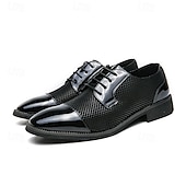 economico Formale-scarpe oxford da uomo in pied de poule bianco e nero con dettagli in vernice, elegante design con lacci per eventi formali alla moda