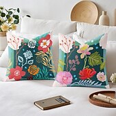 baratos estilo floral e plantas-Capa de Almofadas Decorativas de Flores 1PC Capa de Almofada Quadrada Macia para Sofá Capa de Almofada para Quarto Sala de Estar Cadeira