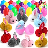 cheap Easter-24 Pack Easter Eggs Fillers with Bunny Plush Easter Basket Stuffers for Kids Easter Eggs with Toys Inside Easter Bunny Mini Stuffed Animal for Easter Eggs Hunts Party Favors Surprise Egg