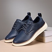 cheap Men&#039;s Sneakers-Men&#039;s Navy Blue Leather Oxford Shoes – Classic Lace-Up Dress Shoes for Business &amp; Formal Events