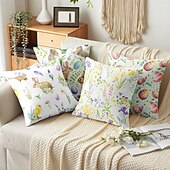 cheap Holiday Cushion Cover-Easter Rabbit Eggs Decorative Toss Pillows Cover 1PC Soft Square Couch Cushion Case Pillowcase for Bedroom Livingroom Sofa Chair