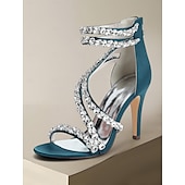 economico Sandali Eleganti-sandali con tacco alto e cinturino in strass bianchi da donna – eleganti scarpe da sposa per cocktail party