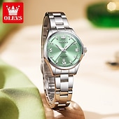 levne Quartz hodinky-olevs 3668 nové dámské quartzové náramkové hodinky stříbrný pevný ocelový řemínek vodoodpudivé svítící hodinky pro ženy jednoduchá móda dámské hodinky
