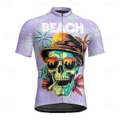 abordables Maillots pour hommes-Homme Maillot Velo Cyclisme Manche Courte Cyclisme Tee-shirt Maillot avec 3 poches arrière VTT Vélo tout terrain Respirable Séchage rapide Conception anatomique Mèche Violet Vert Crânes Des sports