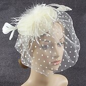 levne Fascinátory-Fascinátory Polyester 30. léta Se širší krempou Závojový klobouk Čajový dýchánek Kentucky Derby Dostih Dámský den koktejl Elegantní Vinobraní Jednoduchý S Peří MiniSpot Přílba Pokrývky Hlavy