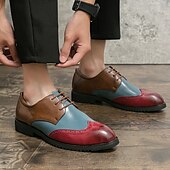 お買い得  フォーマル-メンズ マルチカラー ブローグ オックスフォード シューズ - 結婚式やオフィスウェアに最適なブラウン、レッド、ブルーのウィングチップ レザー ドレスシューズ