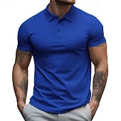 baratos Polo Clássico Masculino-Homens Camisa de golfe Camisas Polos de Golfe Trabalho Casual Lapela Manga Curta Básico Moderno Tecido Botões Verão Normal Preto Branco Amarelo Vermelho Azul Marinha Azul Royal Camisa de golfe