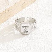 cheap Gifts-Personalized Letter Ring, Gift for Mom, Copper with Zircon Alphabet Ring, Vintage-Style Chain Design, Adjustable Open Band, Minimalist Aesthetic Jewelry for Women