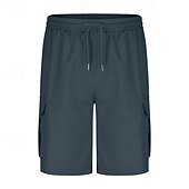 baratos Clássico-Homens Bermuda Cargo Calção Shorts de verão Com Cordão Cintura elástica Bolso multi Tecido Conforto Vestível Comprimento do joelho Ao ar livre Esporte Diário Moda Casual Preto Azul