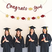 economico Decorazione di Laurea-sfondo per festa di laurea, striscioni e festoni con la scritta &quot;congratulazioni laurea&quot;, decorazioni per cerimonia di laurea, gagliardetti e striscioni appesi per festa