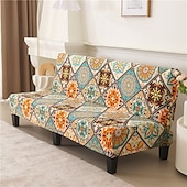 billiga Futon soffa-jacquardtyg armlös bäddsoffa överdrag soffa nyår dekor överdrag stretchskydd elastiskt bänkskydd
