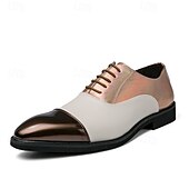 abordables Officiel-chaussures habillées bicolores pour hommes en bronze et crème avec design à lacets, embout élégant pour des événements formels élégants