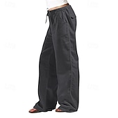 cheap Plain Cotton Linen Pant-Women&#039;s Cotton Linen Pants Slacks Streetwear Casual Full Length Natural Plain Pocket Elastic Drawstring Design Outdoor Comfortable Daily Wear Going out Depression Green Dark Brown Light Sky Blue Navy